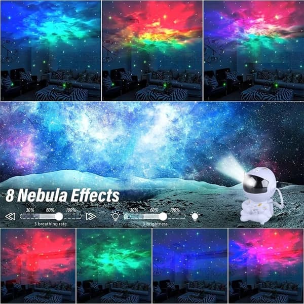 Lollanda Astronaut Galaxy -projektori, tähtitaivaan yövalo kaukosäätimellä, USB-lataus