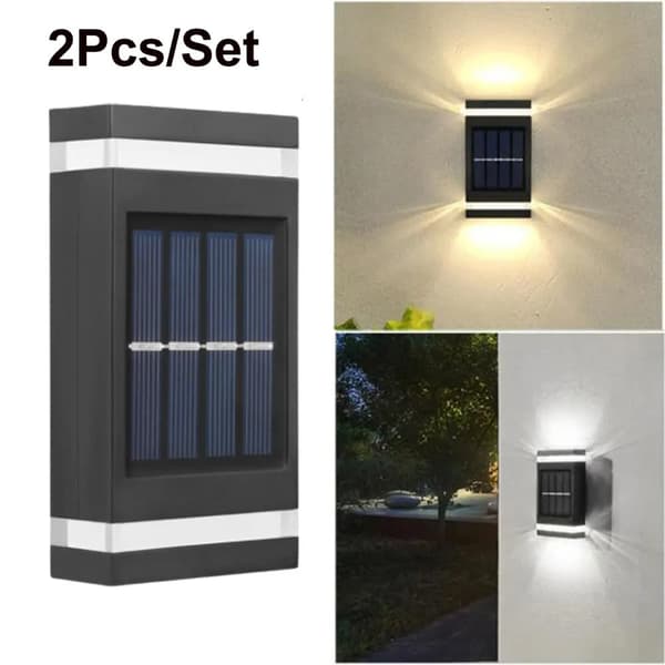 OBOSOE 2PCS Solar Night Fence Lights LED-väggbelysning,IP65 Vattentät sol trädgårdsljus,Gårdsdekorativa ljus Gul 2 packs