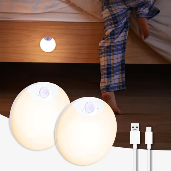 OBOSOE Nattlampa med Rörelsesensor 2-pack, Uppladdningsbar Trappbelysning för Inomhusbruk 2 st varmvitt ljus