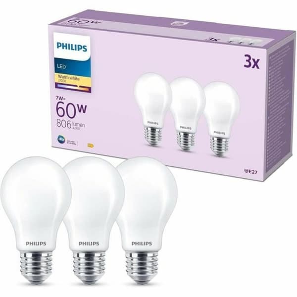 LED-lampa Philips A60 E27 Varmvit E 7 W 60 W E27 806 lm 3 antal (2700 K)