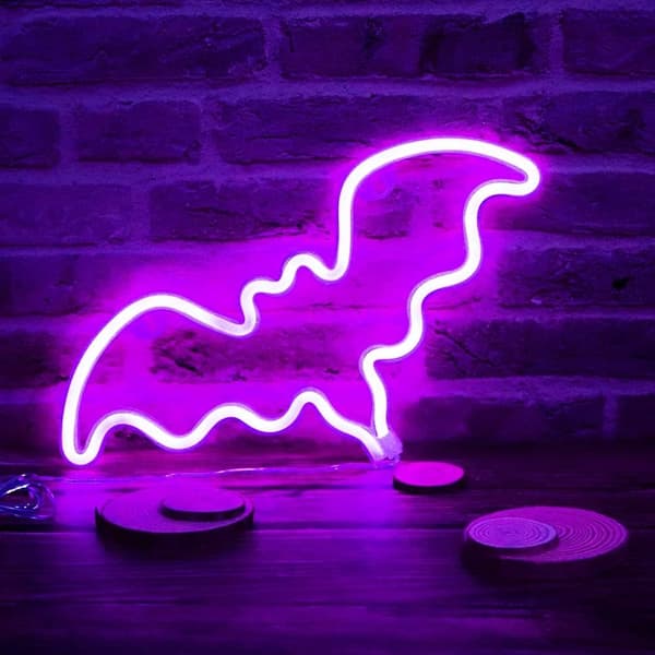 OBOSOE Neon Bat Sign, LED Bat Light för väggdekor, Batteri / USB-drivna, Halloween Party, Bar, Rumsdekor