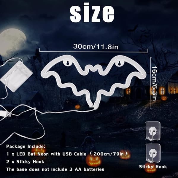 OBOSOE Neon Bat Sign, LED Bat Light för väggdekor, Batteri / USB-drivna, Halloween Party, Bar, Rumsdekor