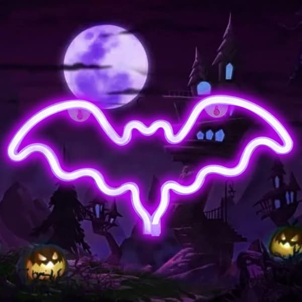 OBOSOE Neon Bat Sign, LED Bat Light för väggdekor, Batteri / USB-drivna, Halloween Party, Bar, Rumsdekor
