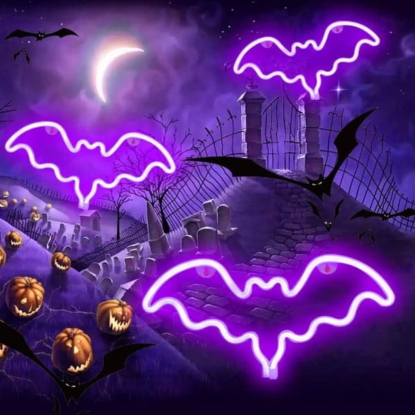OBOSOE Neon Bat Sign, LED Bat Light för väggdekor, Batteri / USB-drivna, Halloween Party, Bar, Rumsdekor