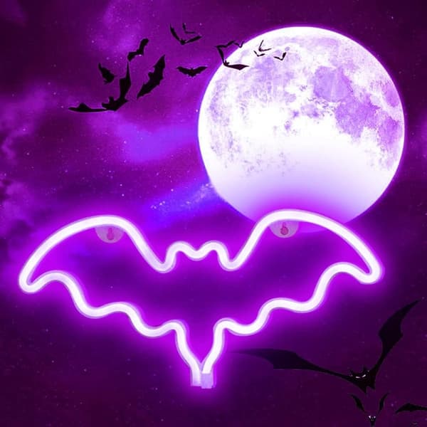 OBOSOE Neon Bat Sign, LED Bat Light för väggdekor, Batteri / USB-drivna, Halloween Party, Bar, Rumsdekor