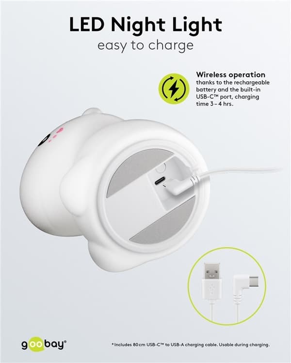 Goobay LED-nattlampa "Enhörning" varmvitt ljus och 7 färgskiftningar (RGB-ljus), med 3 ljuslägen, beröringssensor och Li-ion-batteri (3,7 V/1200 mAh),