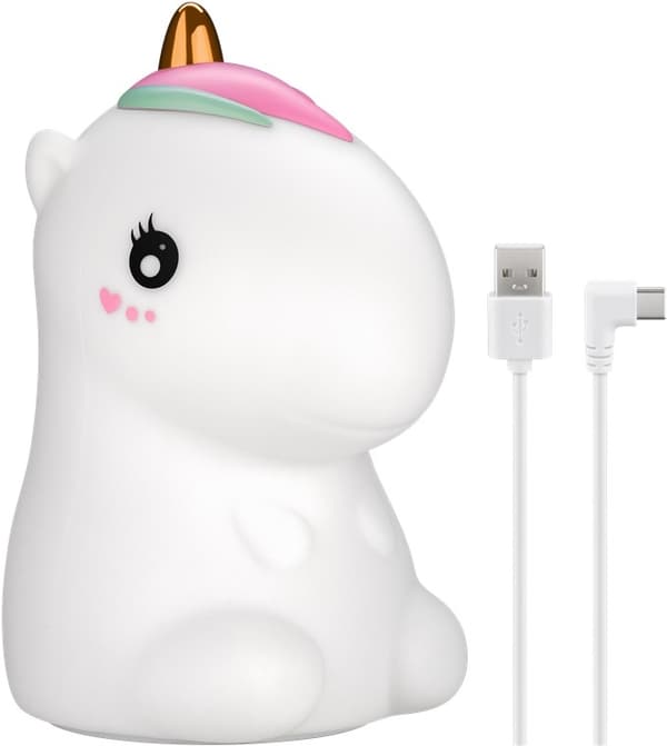 Goobay LED-nattlampa "Enhörning" varmvitt ljus och 7 färgskiftningar (RGB-ljus), med 3 ljuslägen, beröringssensor och Li-ion-batteri (3,7 V/1200 mAh),