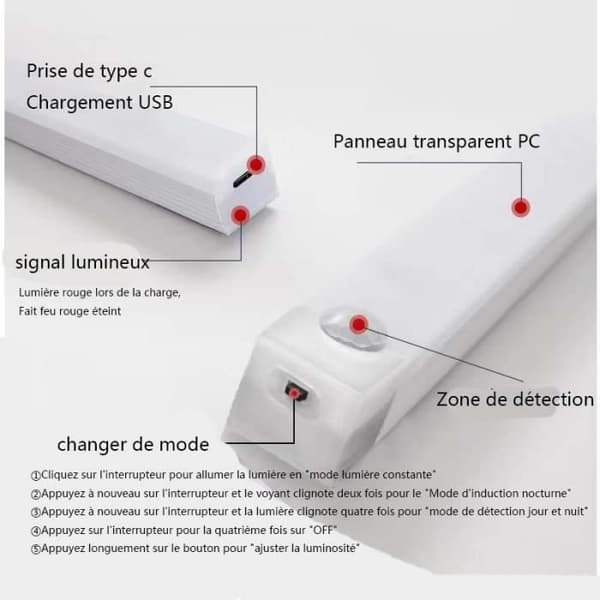 3st LED-lampa rörelsesensor USB uppladdningsbar LED-lampa, bärbar. Skåpsljus, bärbar nödlampa, 30 cm