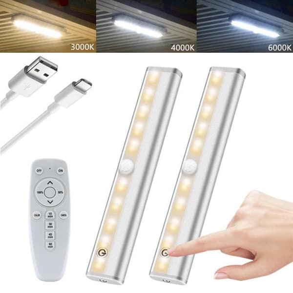 Garderobslampa LED väggspotlight 2st Skåplampor Självhäftande nattlampa Trådlös fjärrkontroll för trappor Spegel Kök Vitri
