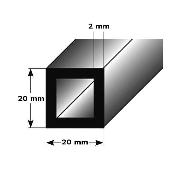 Fyrkantigt rör | monteringsprofil | byggprofil | i aluminium | Höjd:20mm | Längd:1000mm | Bredd: 30 mm