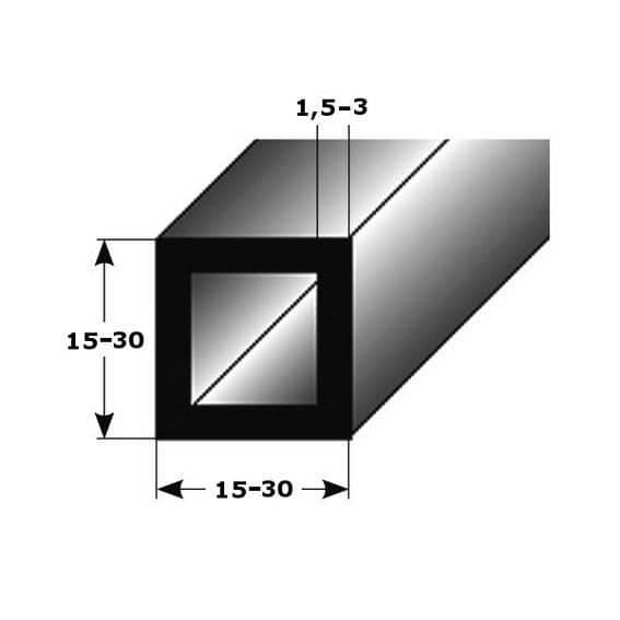 Fyrkantigt rör | monteringsprofil | byggprofil | i aluminium | Höjd: 15mm | Längd:1000mm | Bredd: 30 mm