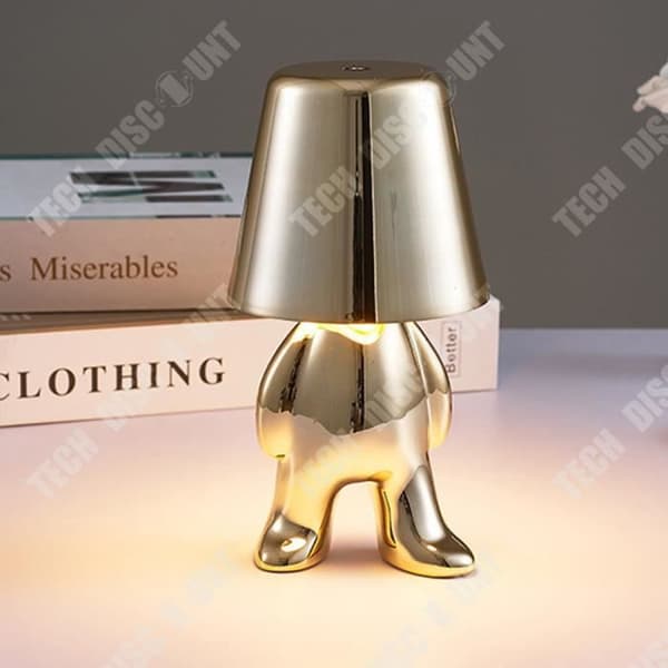 TD® Little Golden Man Bordslampa 1800 mAh Lång batteritid Trefärgad ljus sänglampa prydnad