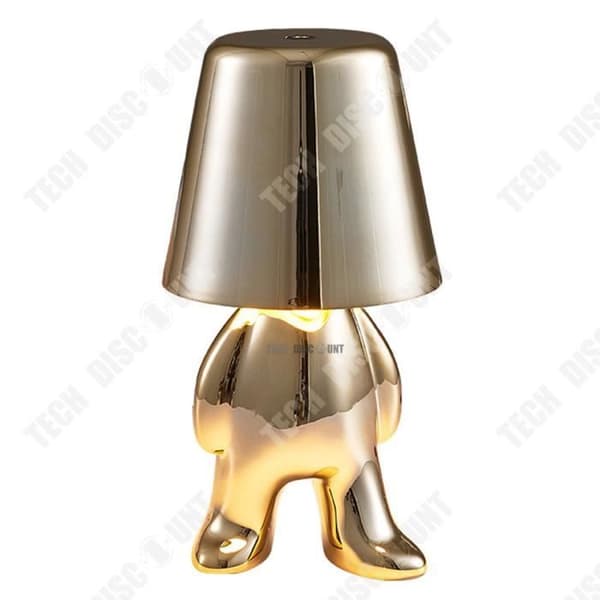 TD® Little Golden Man Bordslampa 1800 mAh Lång batteritid Trefärgad ljus sänglampa prydnad