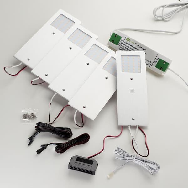 Loevschall Stella kit LED køkkenspots, lys under køkkenskabe til eftermontering, komplet monteringssæt, CRI-værdi 90, børstet overflade i aluminium