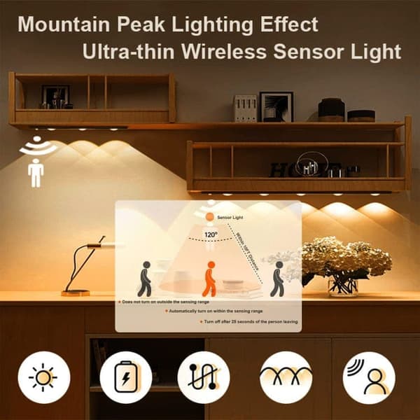 OBOSOE langaton kaappivalaistus / LED-valaistus liiketunnistinmagneetilla, 3 valotilaa ja himmennettävä, ladattava, 2 kpl