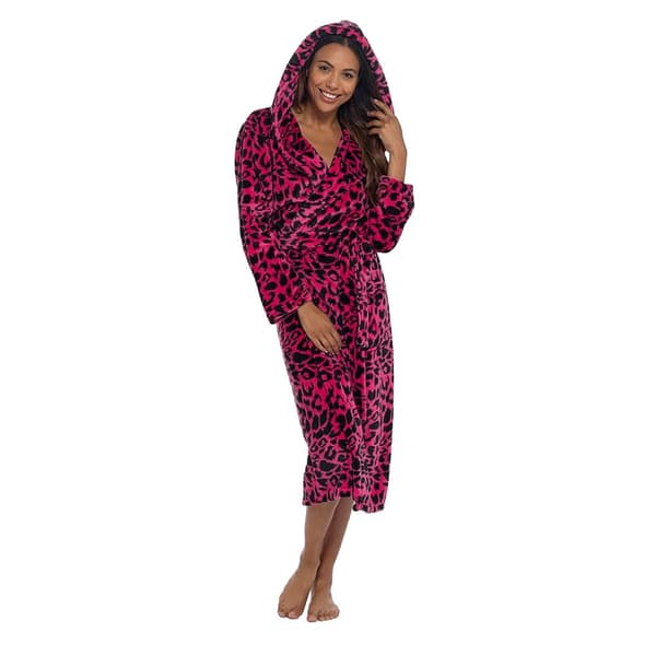 Wolf & Harte Panther Print Hooded morgonrock med huva Pink Print 12-14 UK