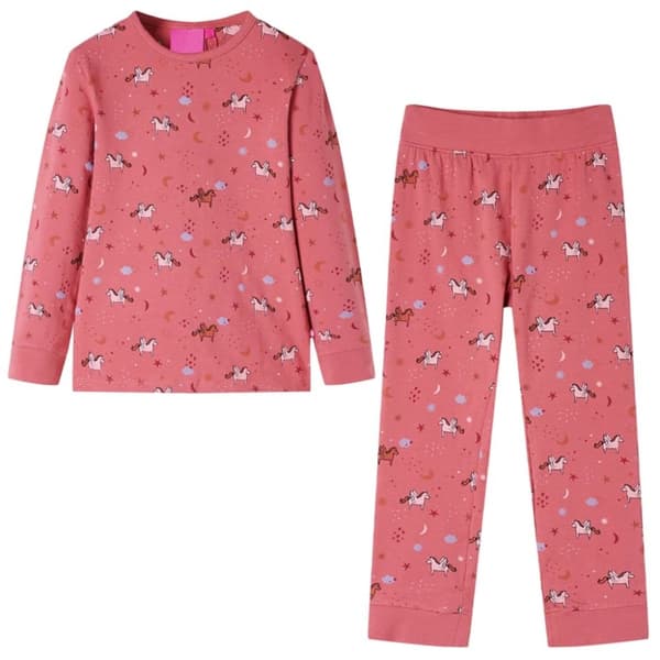 vidaXL Langærmet pyjamas til børn str. 128 gammelrosa