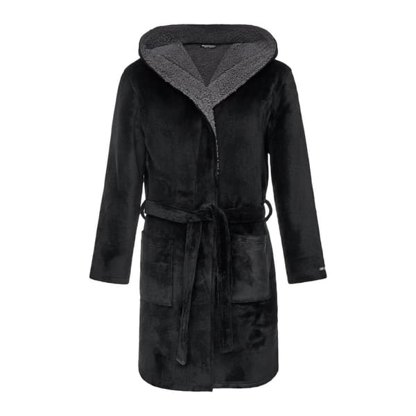 Crosshatch Mens Mantous Fleece Lined Dressing Gown Black S-M