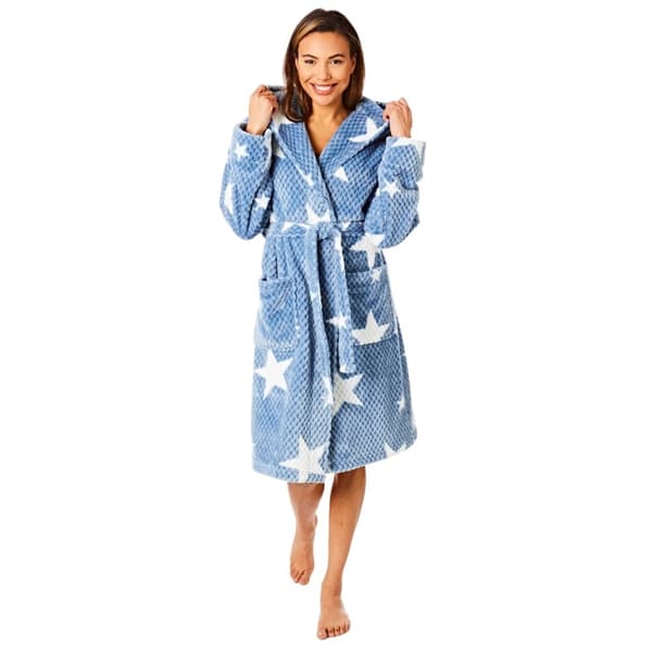 Womens/Ladies Star Print Dressing Gown Blue L-XL