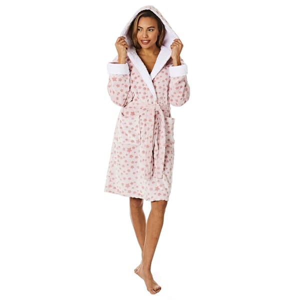 Light And Shade Kvinnor/Damer Stars Hooded Robe med huva Pink/White L-XL