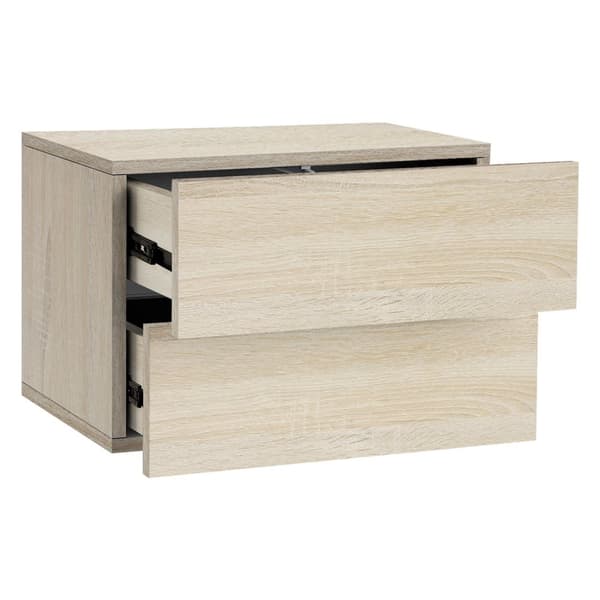 ML-Design Hængende natbord med 2 skuffer; Sonoma-ege; 42x29x30 cm; trækomposit; Svævende natbord; Vægmontering; Kommode; Natbord; Vægskab;
