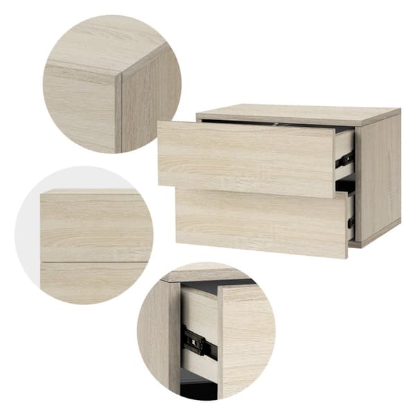 ML-Design Hængende natbord med 2 skuffer; Sonoma-ege; 42x29x30 cm; trækomposit; Svævende natbord; Vægmontering; Kommode; Natbord; Vægskab;