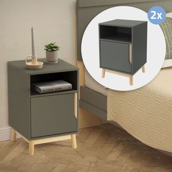 Modernt sängbord set om 2 mattgrönt 62x40 cm med 2 fack tillverkat av MDF &amp; furuträ Sängbord ML design