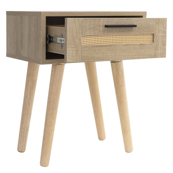 ML-Design set med 2 sängbord med 1 låda, 40x50,5x30 cm, ekutseende, sängskåp rottingfront massiva träfötter, sängbordslåda för boxspringbädd sovrum,