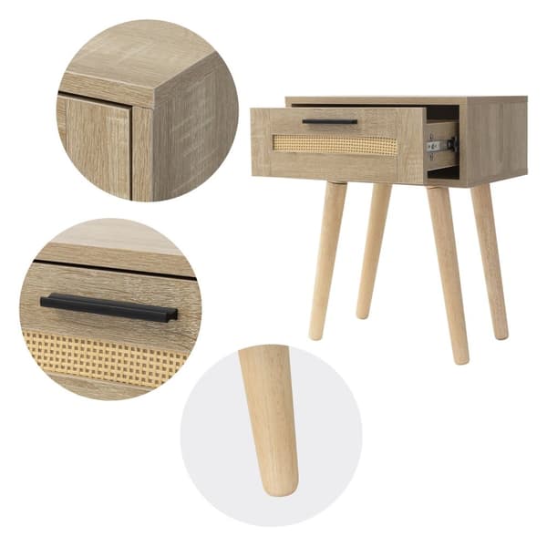 ML-Design set med 2 sängbord med 1 låda, 40x50,5x30 cm, ekutseende, sängskåp rottingfront massiva träfötter, sängbordslåda för boxspringbädd sovrum,