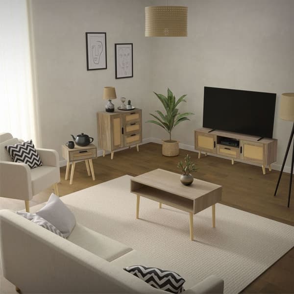 ML-Design set med 2 sängbord med 1 låda, 40x50,5x30 cm, ekutseende, sängskåp rottingfront massiva träfötter, sängbordslåda för boxspringbädd sovrum,