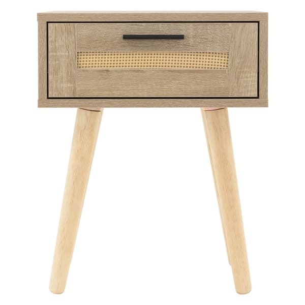 ML-Design set med 2 sängbord med 1 låda, 40x50,5x30 cm, ekutseende, sängskåp rottingfront massiva träfötter, sängbordslåda för boxspringbädd sovrum,
