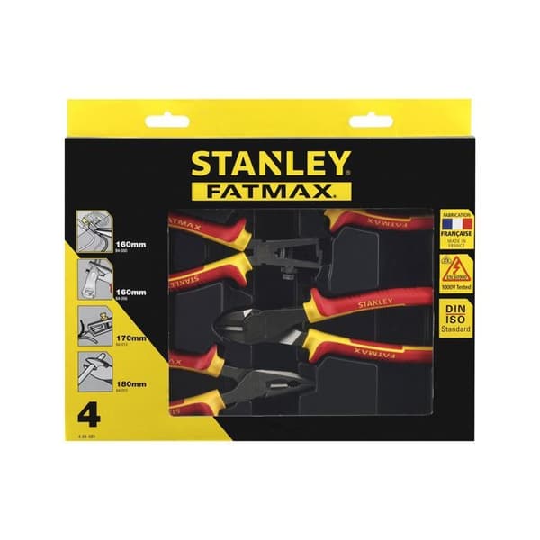 STANLEY Låda med 4 isolerade tång 1000V 4-84-489 Chrome Head - Rostfritt stål - Bi-Material Handtag certifierad vid 1000V