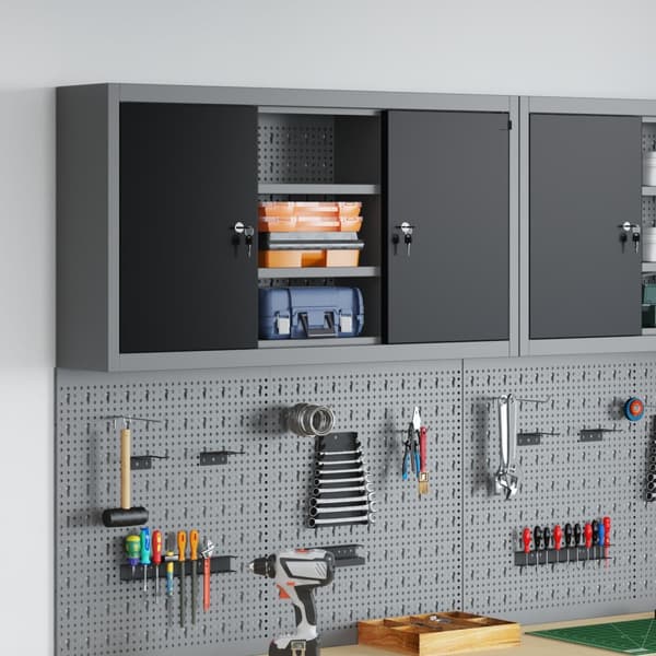 Verktygsskåp Väggmonterat med Pegboard Svart 100x20x55 cm Stål