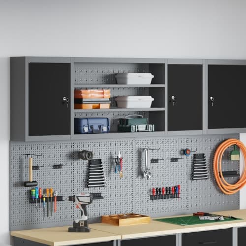 Verktygsskap Väggmonterat med Pegboard Svart 150x20x55 cm Stål