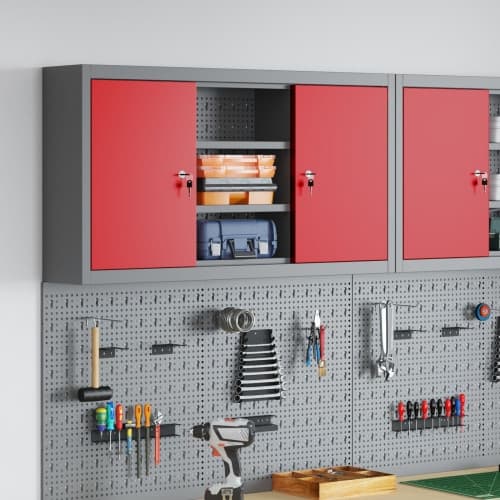 Verktygsskåp Väggmonterat med Pegboard Röd 100x20x55 cm Stål