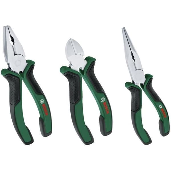 Bosch Hem och Trädgård - Set med 3 tänger (universell, lång näbb, diagonalt skärande, hållbara; ergonomiska)