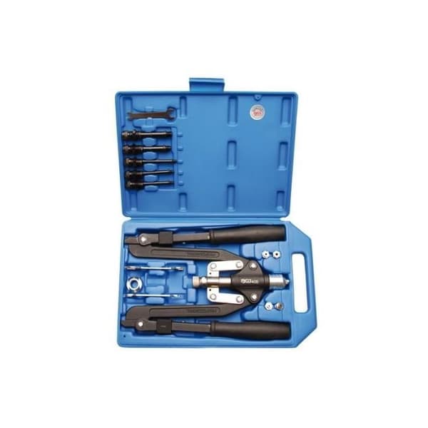 Set med professionell nittång - BGS TECHNIC - lång klo 3,2-6,4 mm - Stål och aluminium - Blå