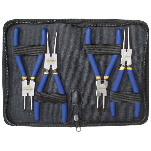 Sw-stahl - 41410L - Seegerzangensatz 4 delar invändiga fjäderringar exteriör och böjd, rak