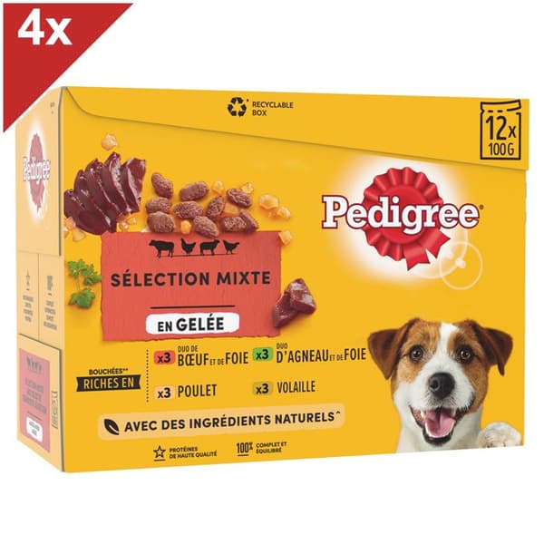 PEDIGREE 48 Färska gelépåsar 4 sorter för hundar 100g (4x12)