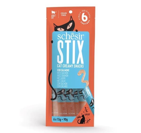 Godis för kattstickor lax 6x15g, Schesir