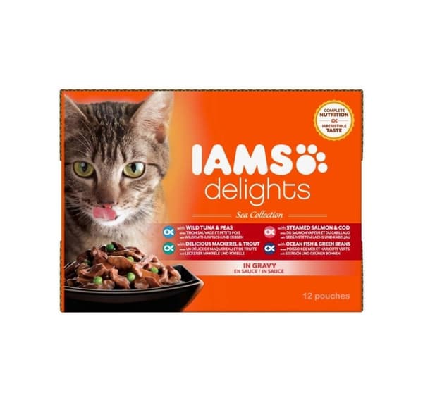 Komplett (vått) foder njuter vuxna, olika fisksmaker - havssamling i sås 1,02 kg, Iams