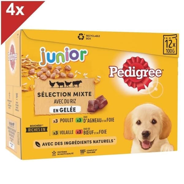 PEDIGREE Junior 48 Fresh Jelly Sachets 4 varianter för valp 100g (4x12)