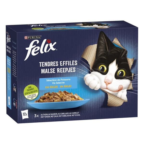 Felix - Fodral-12471620 - Tender Tapered Jelly | Vuxen katt | Urval av fisk | Förpackning om 6-12 x 85 g| Friskhetspåse