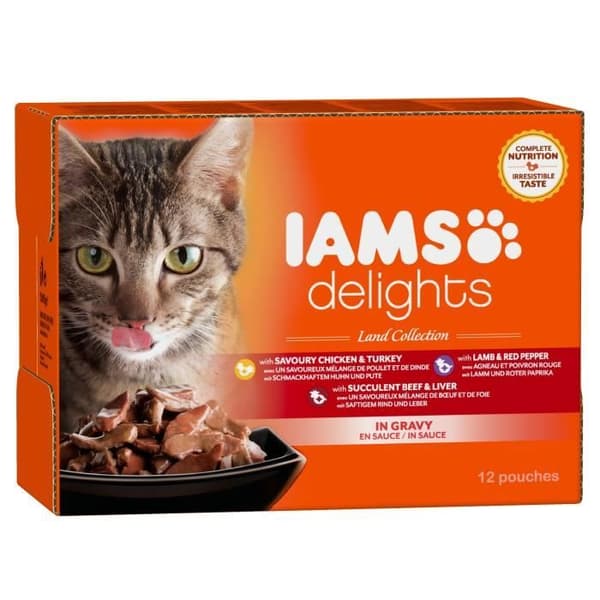IAMS Delights multibox Smaker av jorden i sås (Landsamling) - Alla raser - 12x85 g - För vuxna katter