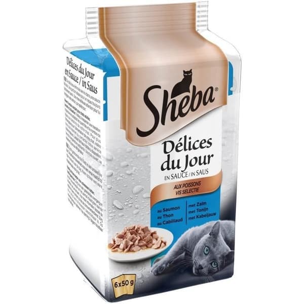 SHEBA Délices du Jour 72 påsar tonfisk torsk i sås för katter 50g (12x6)