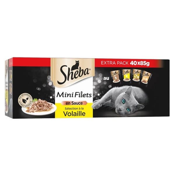 Sheba - 366749 - Minifiléer - Färskhetspåsar i sås, fågelsortiment för vuxna katter - 40x85g