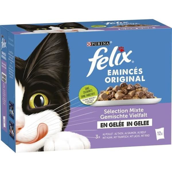 FELIX Köttfärs-Fiskgelé - 12 x 85 g - Matpåsar för vuxna katter
