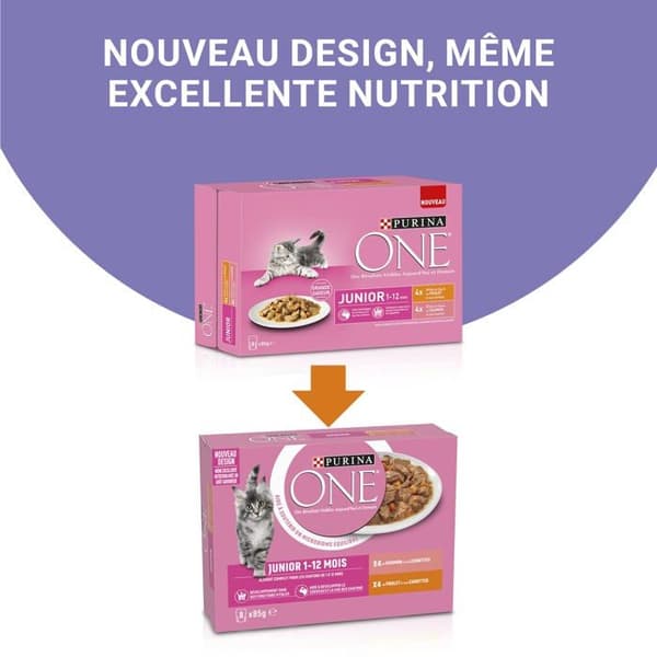 Purina - Unit-12495322 - ONE Junior Strips i sås Blandade smaker lax och kyckling för kattungar | Måltidspåsar 8 x 85g