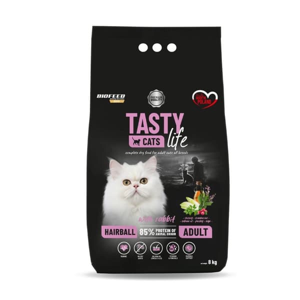 BIOFEED Tasty Cats Life Hairball Rabbit - tør kattefoder - 8 kg