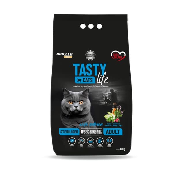 BIOFEED Tasty Cats Life Sterilized Lax - torr kattmat - 8kg